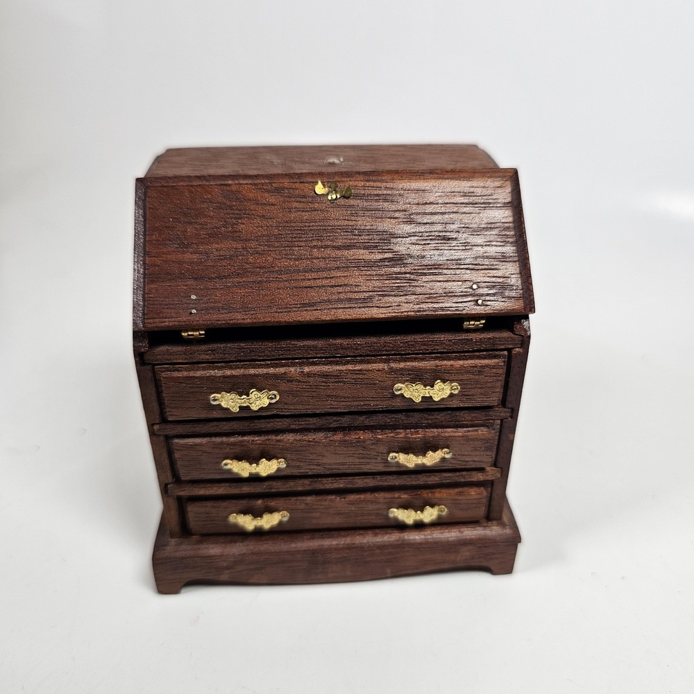 Vintage‎ Miniature Secretary Desk Gold Hardware Dollhouse 1:12 Scale Beauty